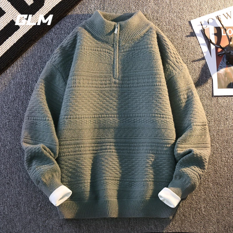 GLM秋冬季慵懒风半高领潮流休闲保暖宽松加厚春秋套头毛衣 男外套