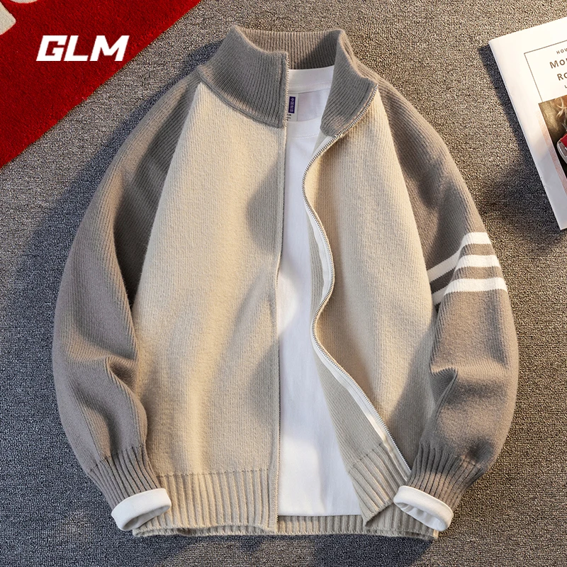 GLM秋冬季慵懒风半高领开衫潮流休闲宽松拉链套头毛衣 男外套