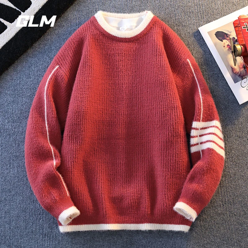 GLM秋冬新款青少年学生潮流保暖加厚舒适圆领宽松套头毛衣 男外套