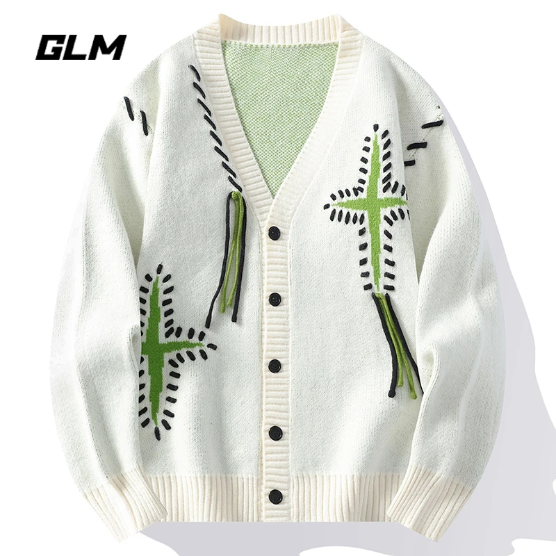 GLM秋冬新款青少年古风开衫保暖加厚舒适纽扣宽松套头毛衣 男外套