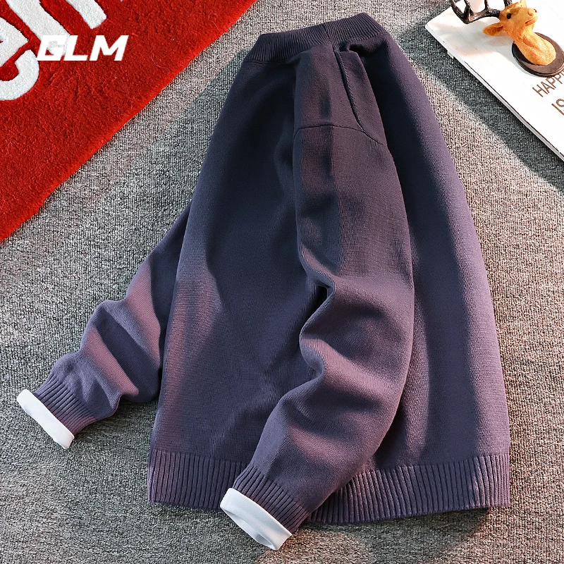 GLM秋冬紫色打底针织衫松弛感休闲保暖宽松慵懒风套头毛衣 男外套