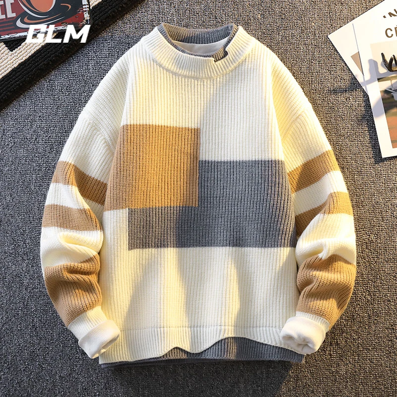 GLM秋冬季慵懒风圆领潮流休闲保暖宽松加厚春秋套头毛衣 男外套