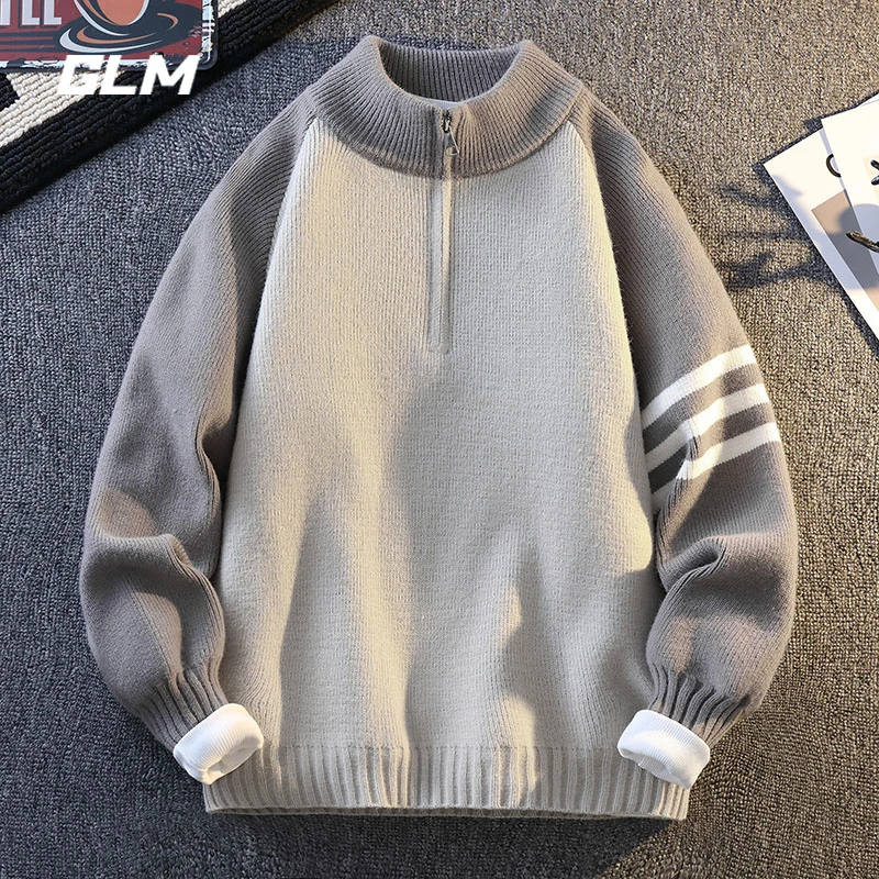 GLM秋冬季慵懒风半高领拉链休闲保暖宽松加厚春秋套头毛衣 男外套