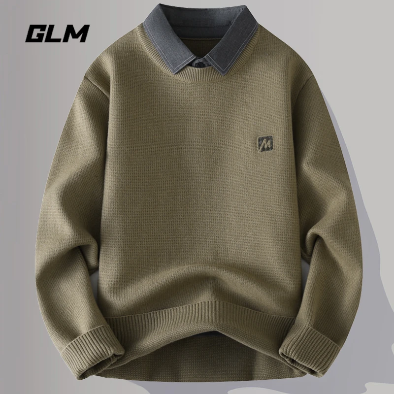 GLM秋冬季一体绒衬衫领潮流休闲保暖加绒加厚春秋套头毛衣 男外套