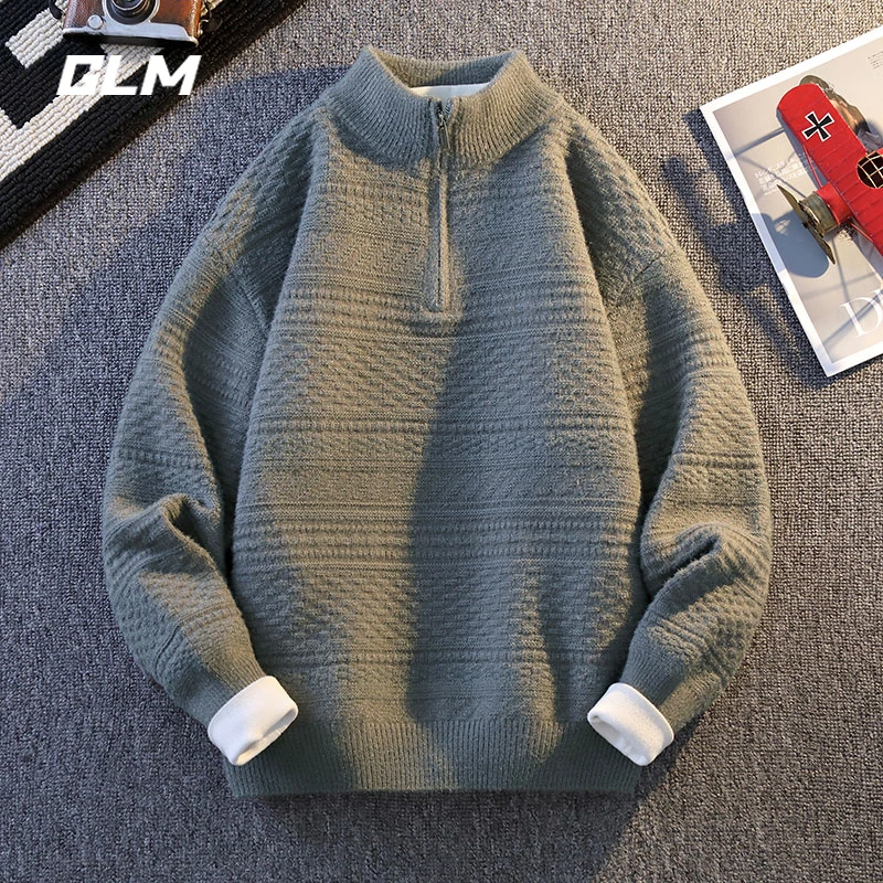 GLM秋冬季慵懒风半高领拉链休闲保暖宽松加厚春秋套头毛衣 男外套