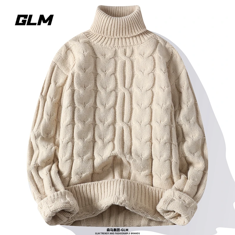 集团品牌GLM秋冬两翻领新款龙年加厚潮流保暖宽松套头高领毛衣 男