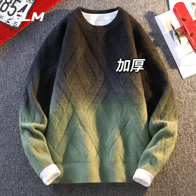 GLM秋冬季渐变圆领潮流休闲保暖宽松加厚春秋套头毛衣 男外套