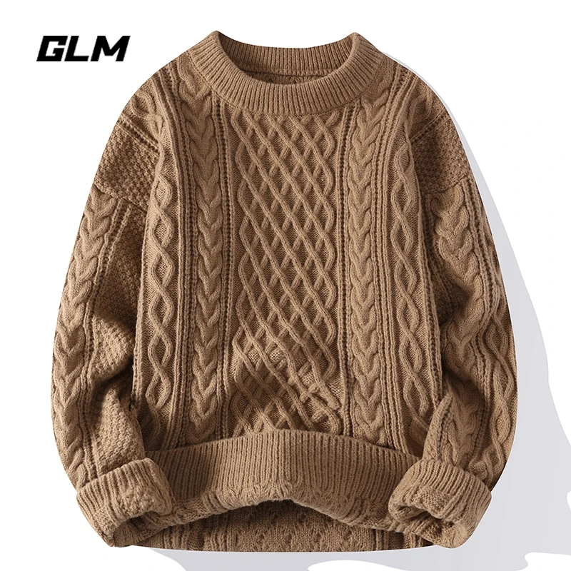 集团品牌GLM秋冬季龙年新款加厚潮流保暖宽松套头圆领毛衣 男
