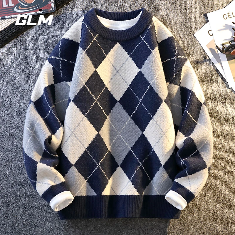 GLM秋冬季慵懒风圆领潮流休闲保暖宽松加厚春秋套头毛衣 男外套