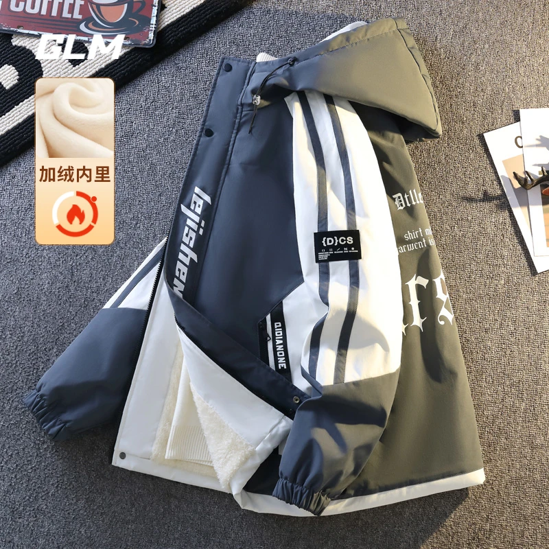 GLM秋冬季连帽潮流棉衣潮流休闲保暖加绒加厚春秋夹克 男外套