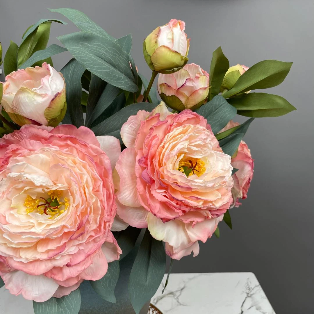仿真牡丹花烤边工艺牡丹花开富贵家居装饰花摆件摄影道具植物假花