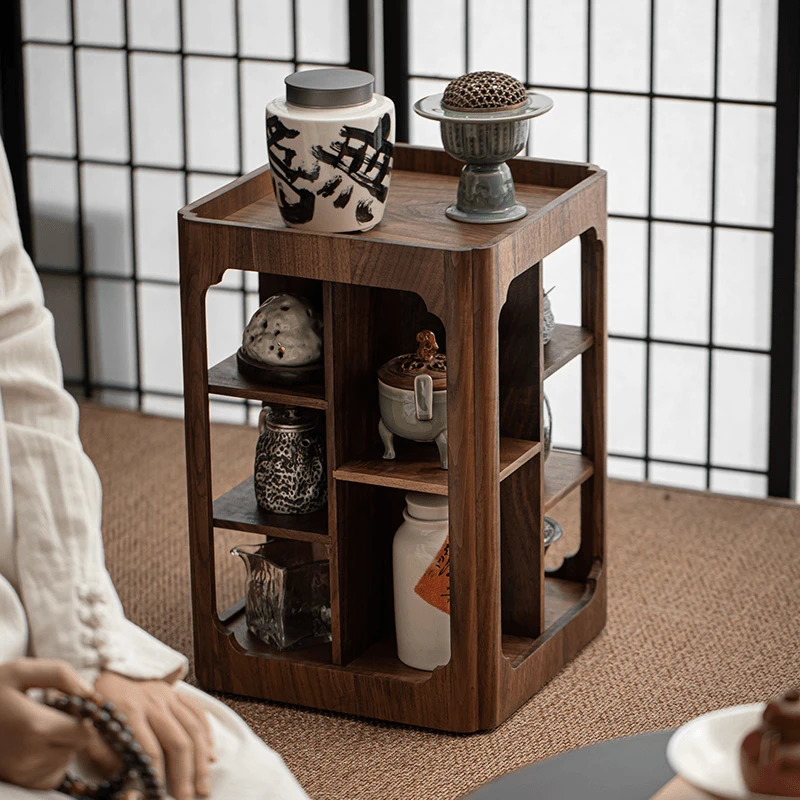 北美胡桃木旋转玲珑阁家用桌面置物架古玩储物架茶道收纳架展示柜