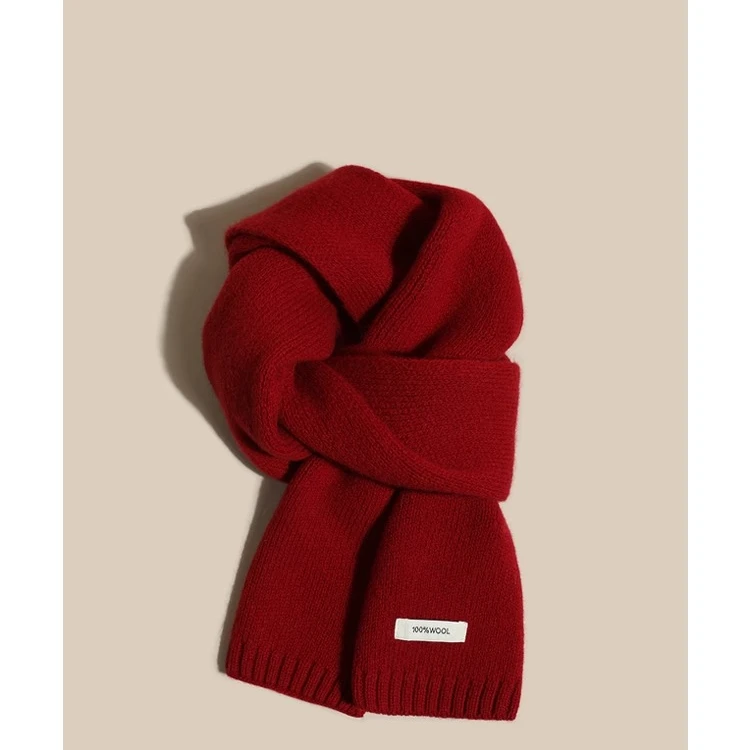 韩版红色羊毛围巾女款2023新款秋冬季氛围感保暖针织羊绒围脖ins