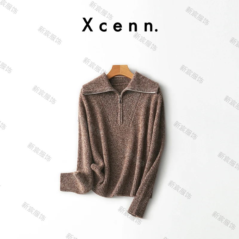 【新宸Xcenn】美利奴羊毛法式大翻领半拉链针织衫毛衣BC0A1043