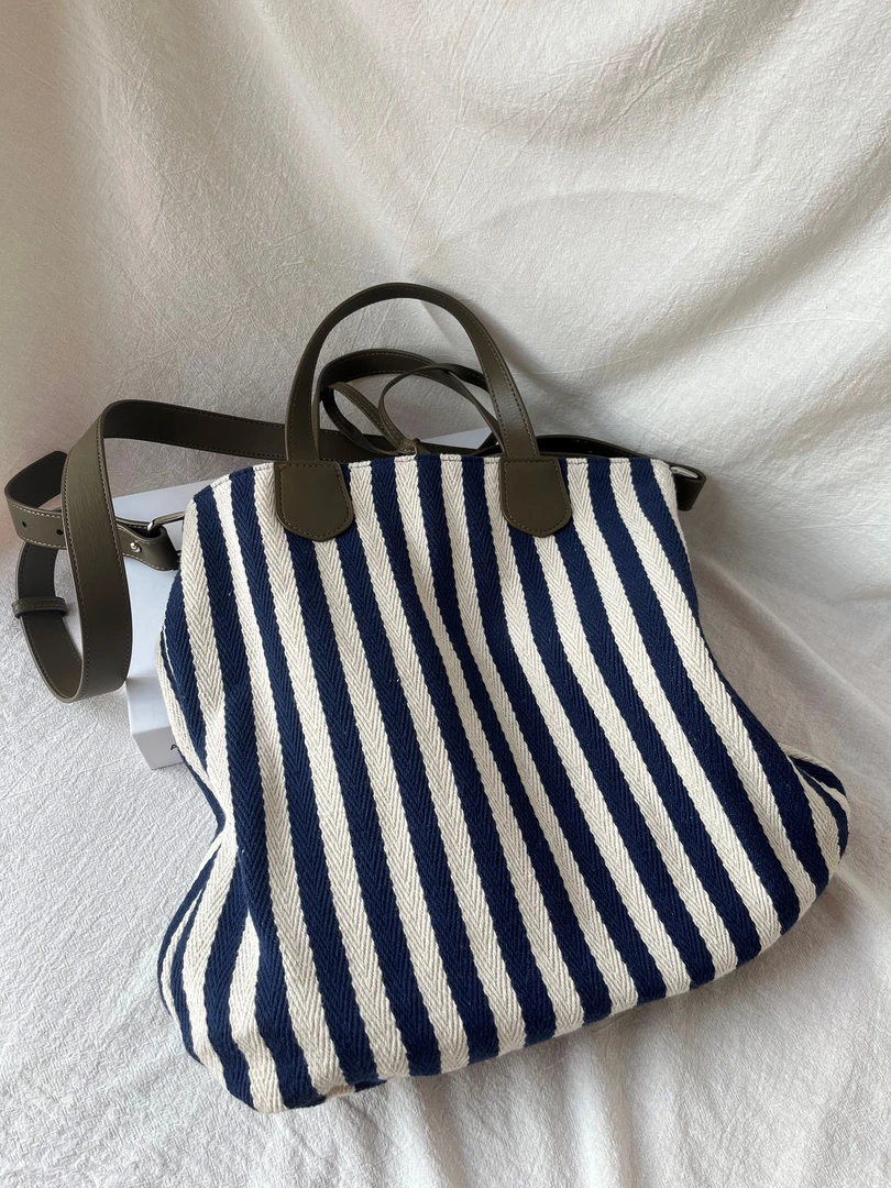 suwan小众条纹两面用斜挎手提包撞色个性时尚休闲百搭简约韩版款