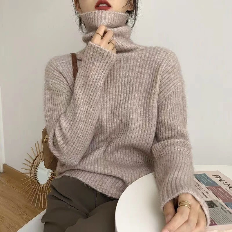 高领毛衣女秋冬新款纯色修身内搭洋气针织衫女打底套头衫显瘦上衣