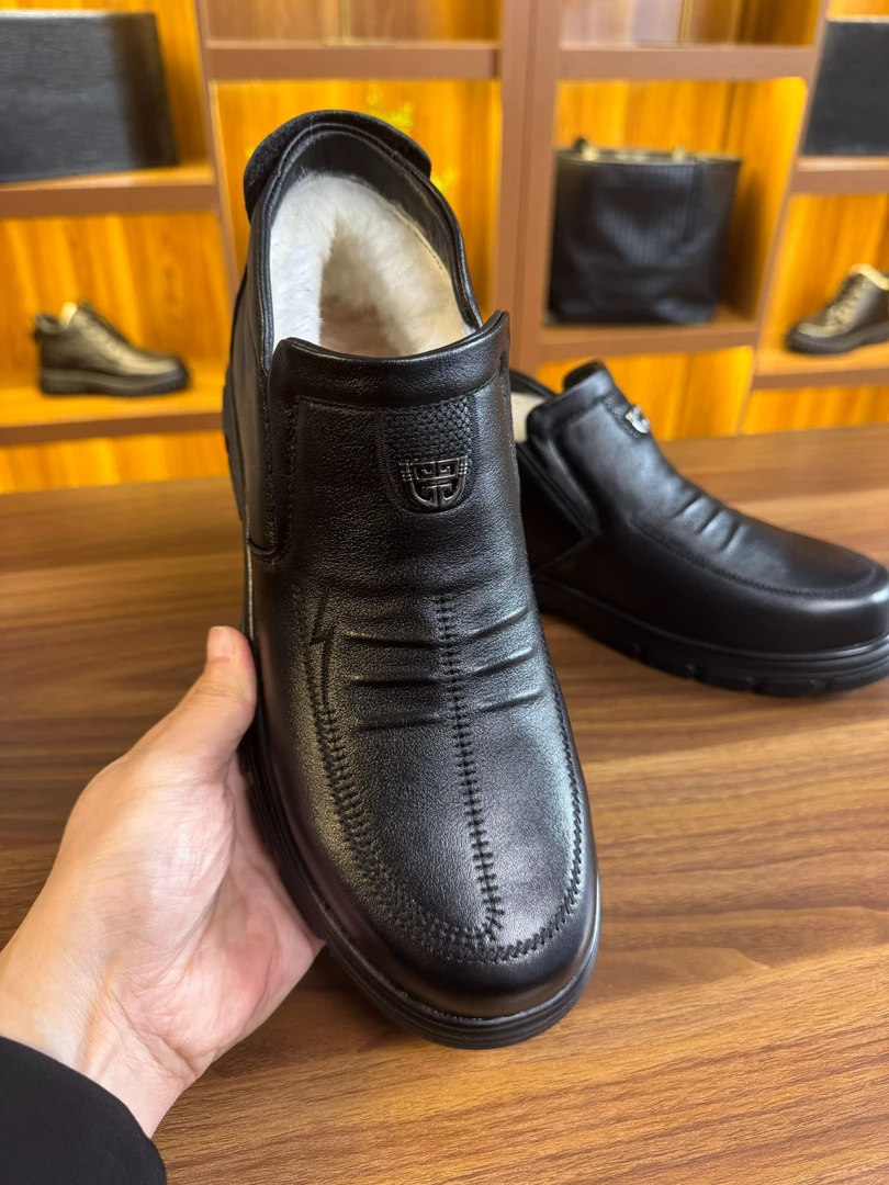 【头层牛皮】断码清货舒适保暖皮毛一体豆豆鞋休闲男士皮鞋 2059-1