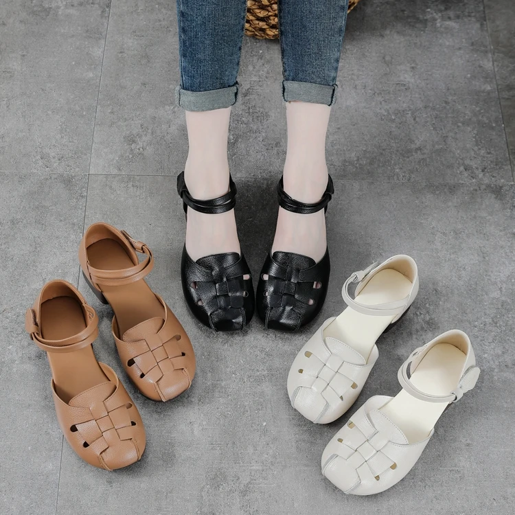 【现货】跟高3.5/5.5CM 2024夏季新款包头时尚软底罗马鞋凉鞋女2009