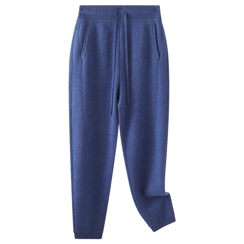 双“11”特惠】男士650纯羊绒空气层加厚保暖针织卫裤休闲束脚绒裤