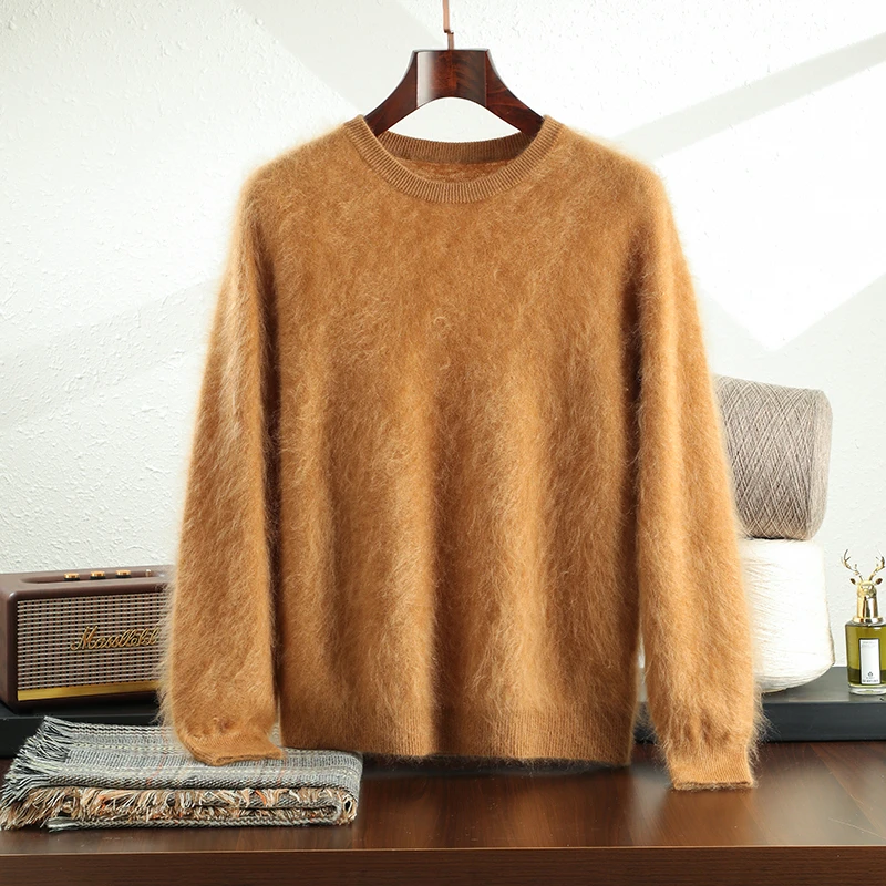【拉绒系列】男士纯山羊绒长袖圆领宽松加厚vintage百搭套头衫