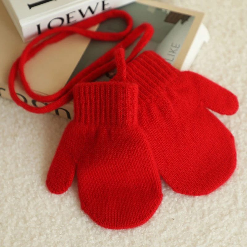 【不议价】羊绒连指儿童手套秋冬季韩版针织保暖加厚男女童羊绒红色