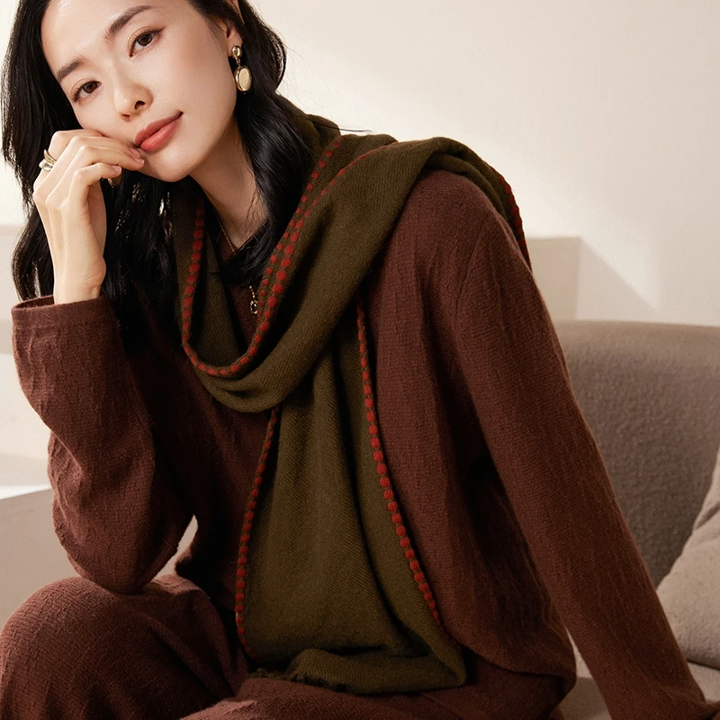 【不议价】女士65克纯山羊绒梭织男女通用窄条纯色新品时尚简约围巾