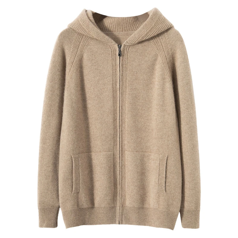 LP同款加厚】男士纯山羊绒650克7针长袖连帽开衫外套【经典时尚绒衣