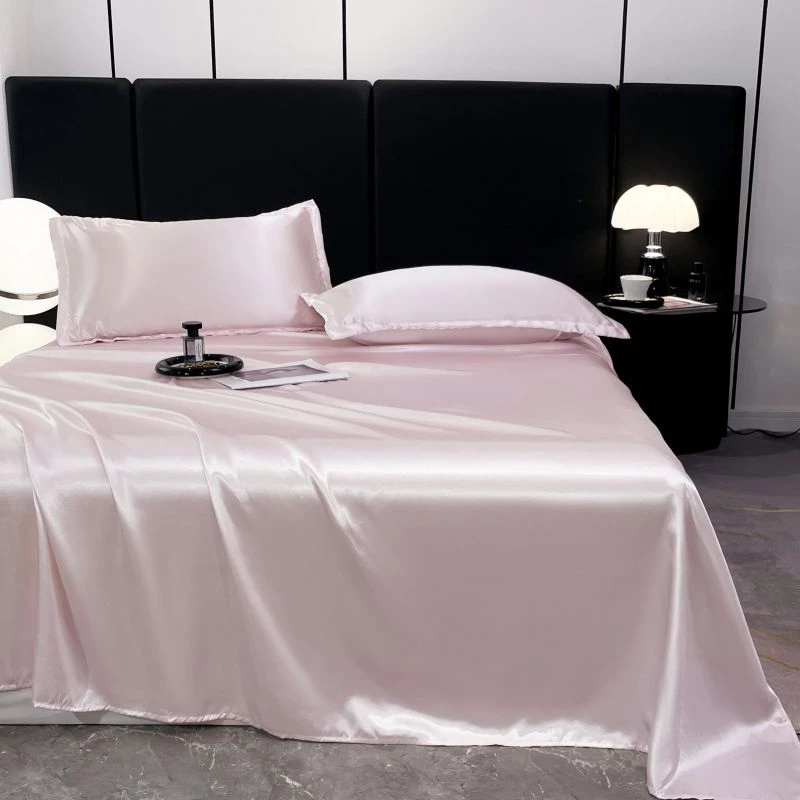 2024新款冰丝床单单件夏季凉感丝纯色被单简约单双人宿舍三件套粉