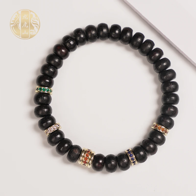 龙虎山【和光同尘】降真香五行药片彩环单圈手串8.4mm*5mm#24100