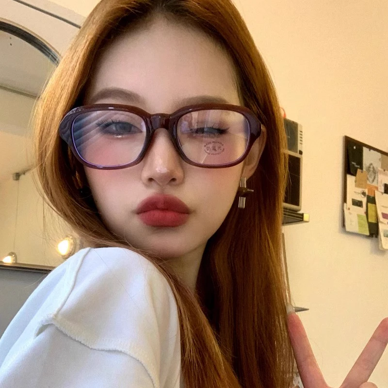 韩版椭圆形红色小脸眼镜女潮素颜可配度数近视镜男yk2防蓝光镜框