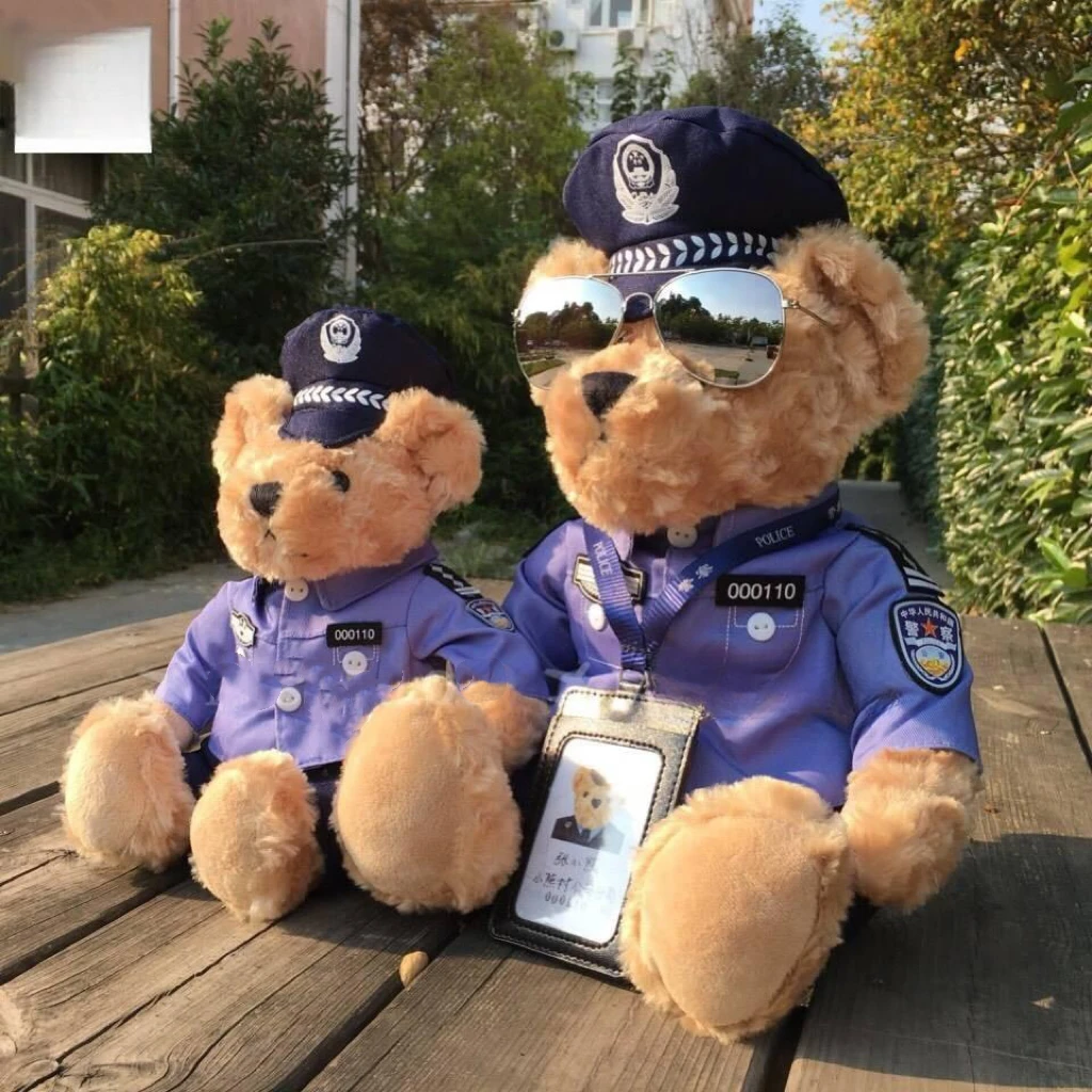 新疆包邮警察小熊交警小熊公仔公安玩偶警察熊铁骑网红毛绒娃玩具
