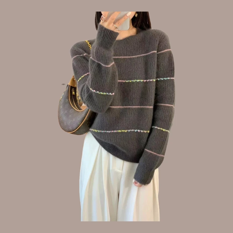 乐久羊毛衫冬款圆领减龄休闲时尚女款网红慵懒加厚