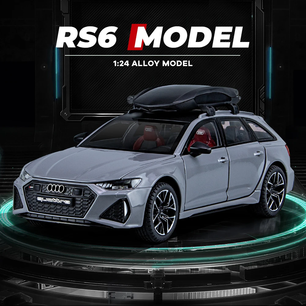 124 奥迪RS6赛道改装版低趴开门合金声光回力仿真模型玩具小汽车
