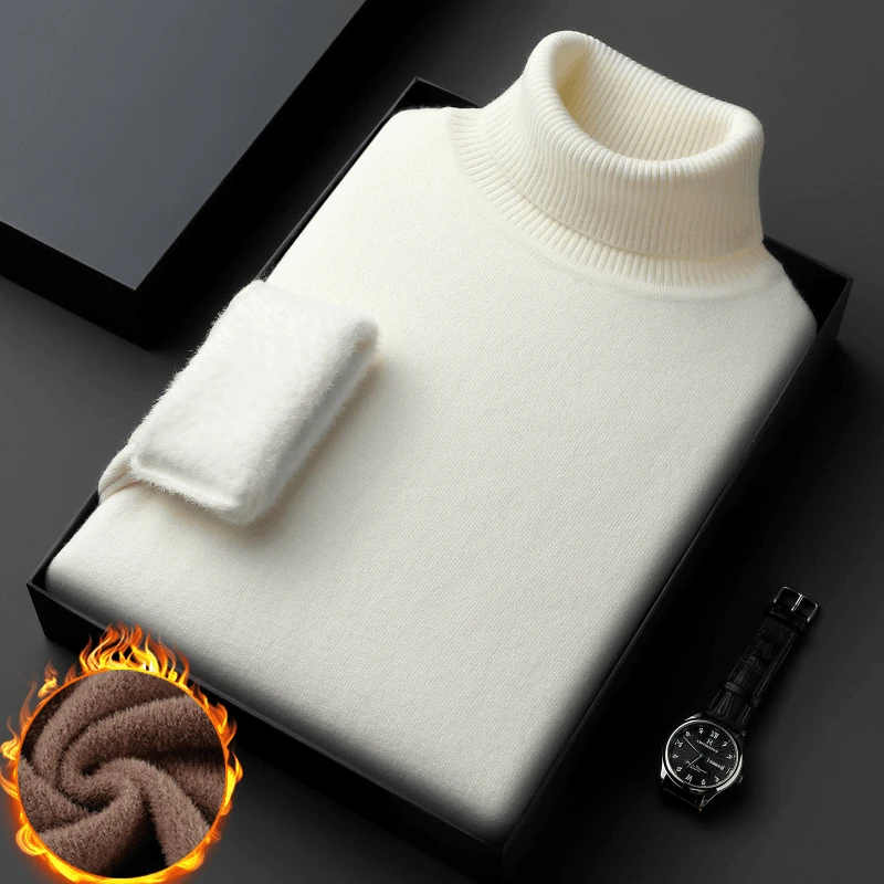100%纯羊毛衫男可翻高领保暖加绒鄂尔多斯市产冬季打底衫针织毛衣