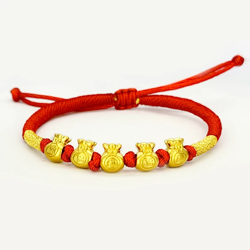 【莹莹专享】足金999 黄金五福临门手绳 （赠编绳）BP 90394