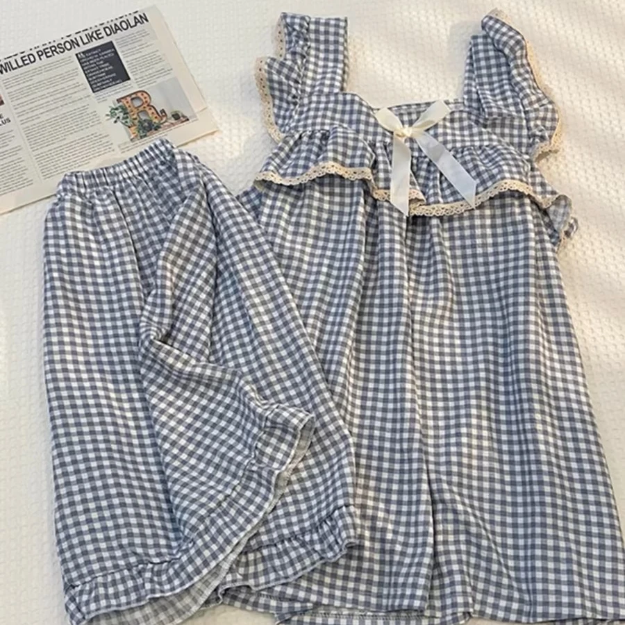 带胸垫套头女睡衣套装夏季2024新款小飞袖泡泡棉家居服甜美可爱
