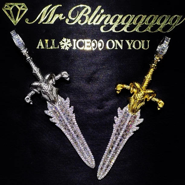 铜合金合成锆石吊坠 Mr.Blingggggg欧美嘻哈 满钻霜之哀伤宝剑