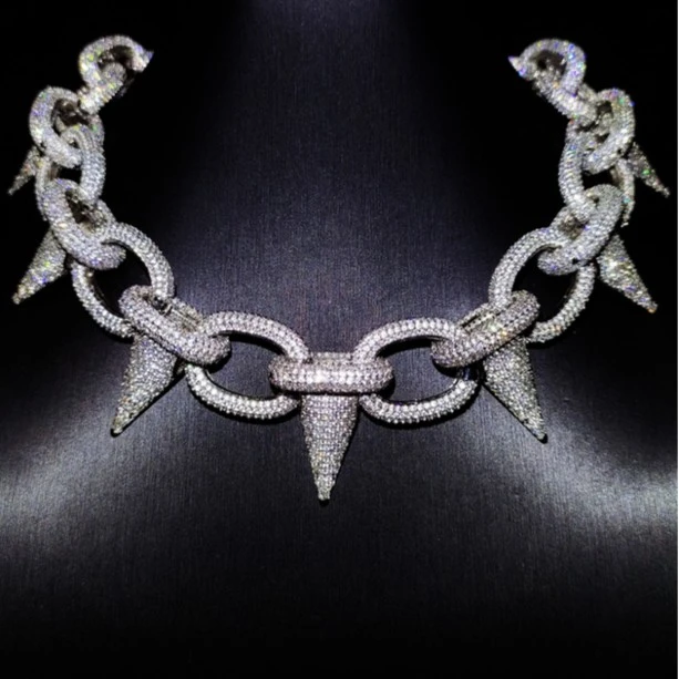 铜合金合成锆石项链 Mr.Blingggggg欧美嘻哈Lil Uzi Vert同款铆钉