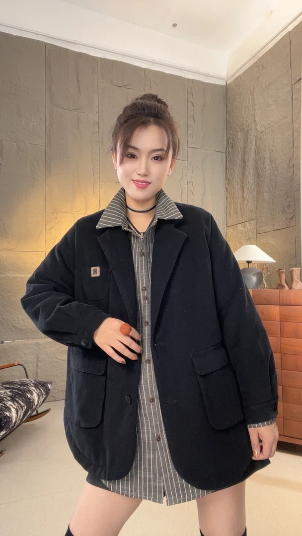 素格【9101-2】定制款西装领夹棉棉衣外套零下过冬既有风度又有温度