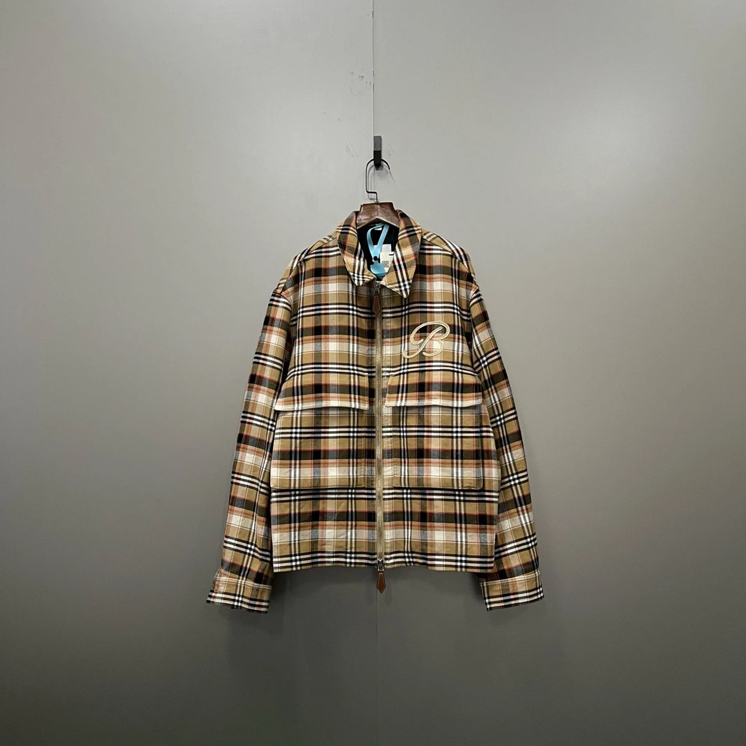 Burberry 巴宝莉 满印格纹刺绣logo拉链夹克 54码/98新/公价14800