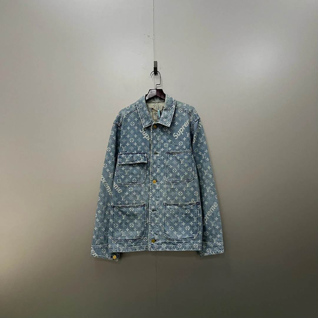 lv ×Supreme 联名款 满印老花logo牛仔夹克 46码/95新/公价50000/