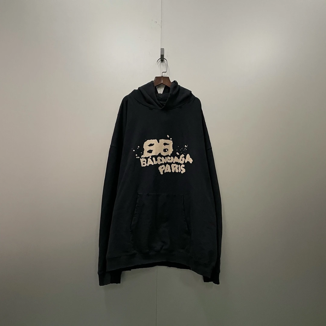 Balenciaga 巴黎世家 泼墨双B印花帽衫 M码/95新/公价8200/无配件