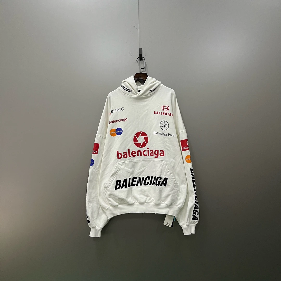 Balenciaga 巴黎世家 白色字母logo印花帽衫 1码/95新/公价11900