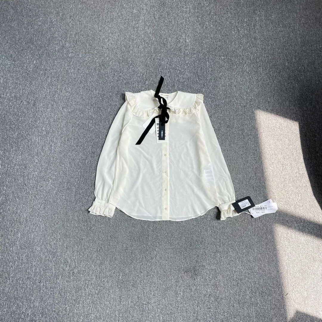 Saint Laurent slp 白丝绸荷叶边衬衫 3*34码 2*38码/全新/公价