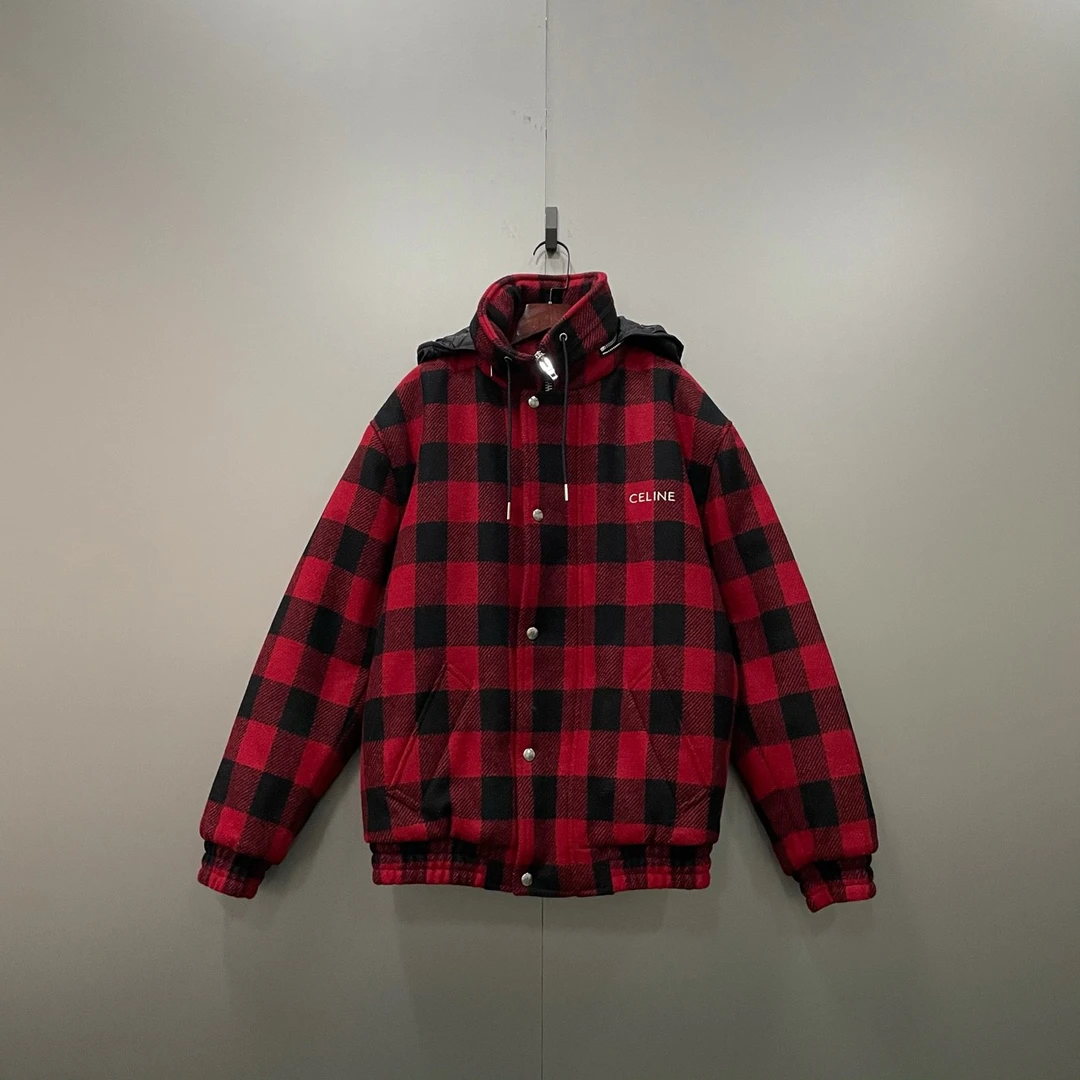 Celine 赛琳 格纹印花连帽外套 44码/全新/公价18500/吊牌 ki30