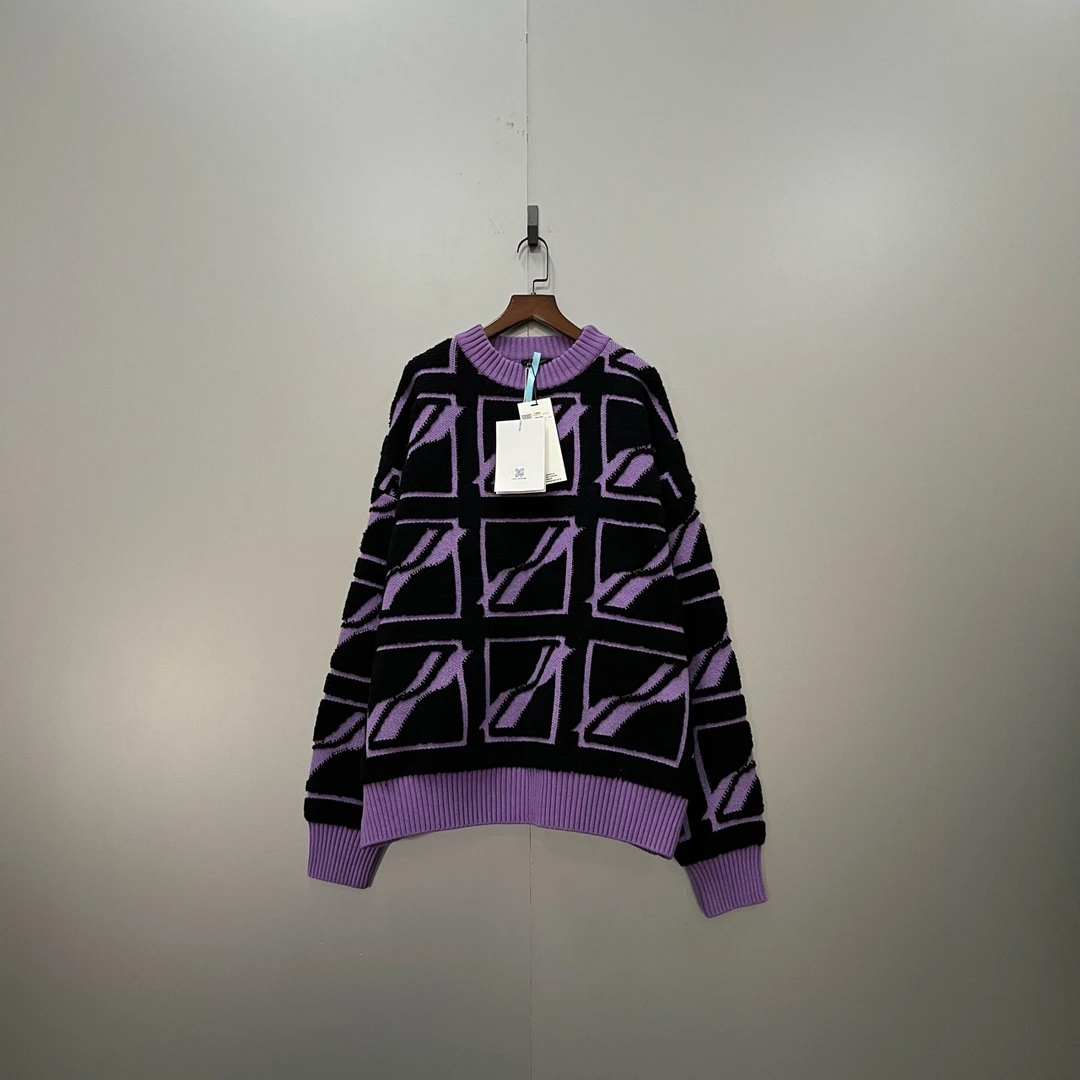 WE11DONE 方形logo满印羊毛针织衫 M码/98新/公价1395/吊牌 fg202
