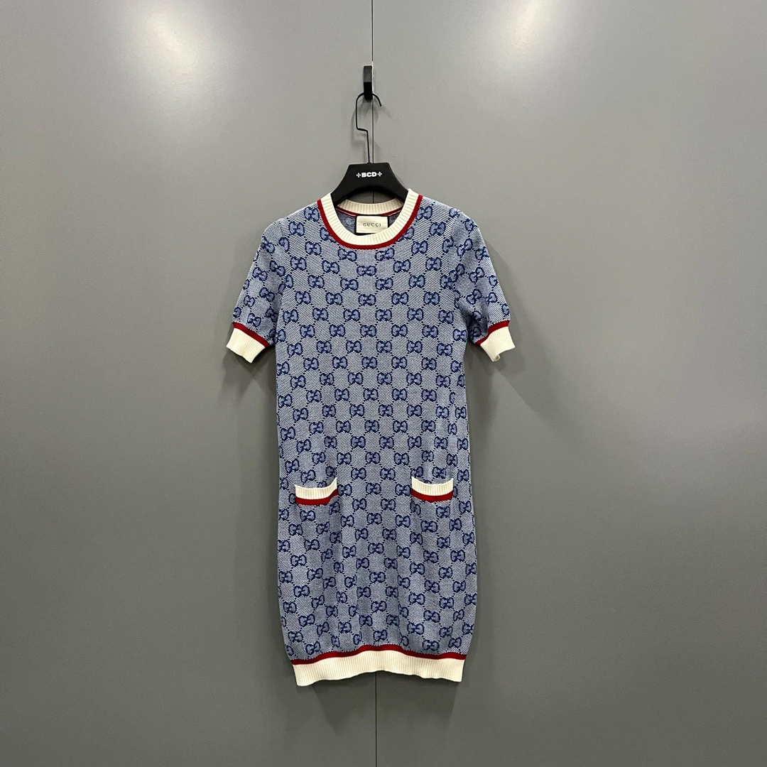GUCCI 古驰 满印GG针织短袖连衣裙 S码/95新/公价11200/无配件 fg