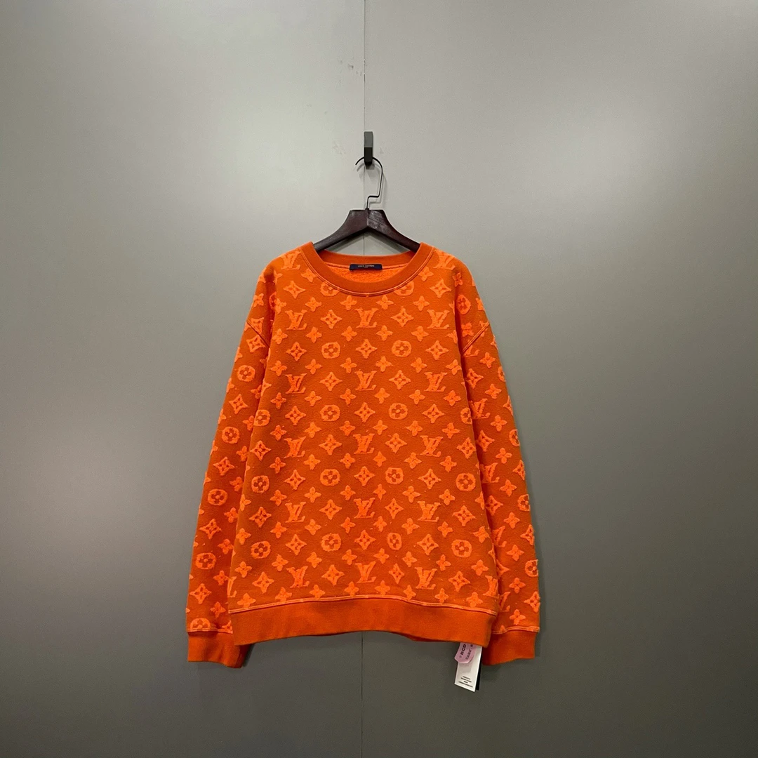 Louis Vuitton lv 橙色满印老花植绒卫衣 M码/95新/公价8350