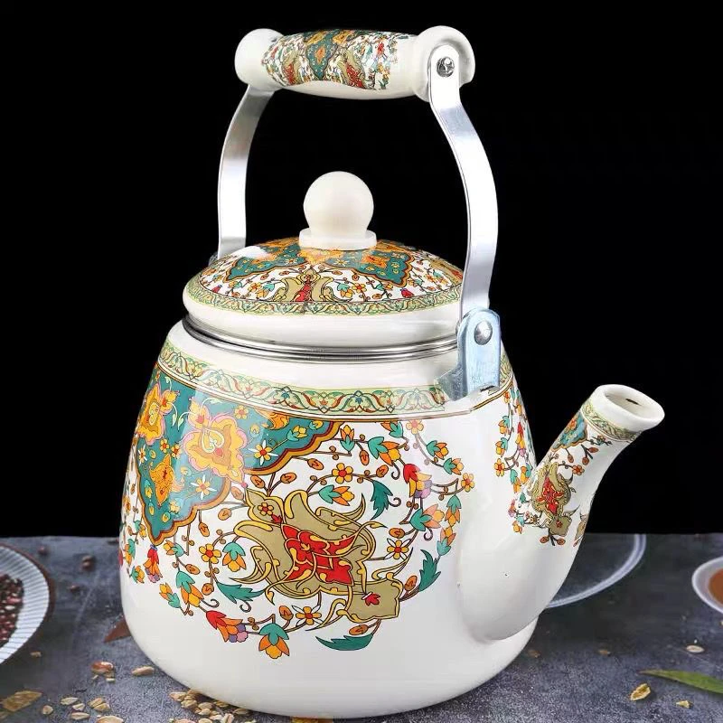 新疆特色加厚珐琅搪瓷茶壶民族饭店奶茶壶烧水壶凉茶水壶3.3L带网
