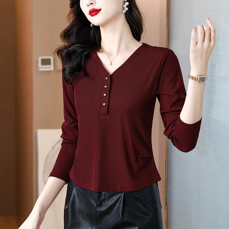 春秋安可拉红T恤百搭显瘦洋气长袖上衣